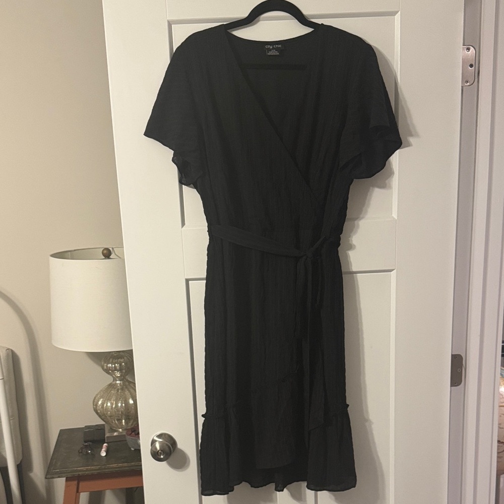City Chic Black Wrap-Front Midi Dress
